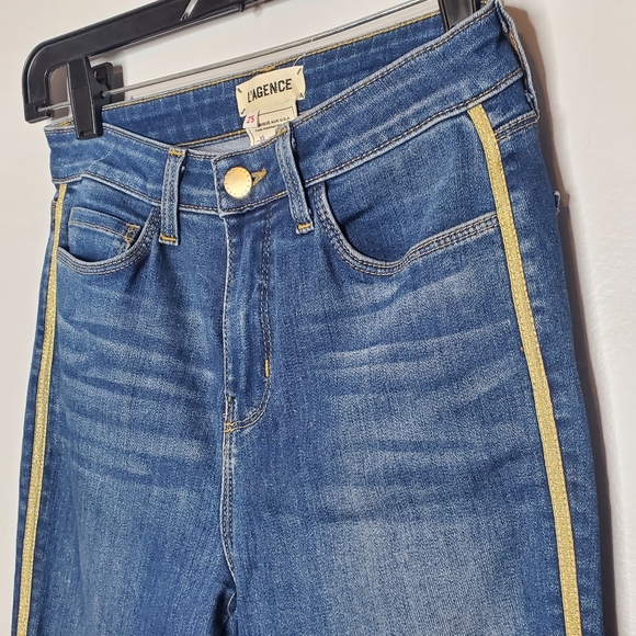 L'AGENCE Margot Gold Tuxedo Stripe High-Rise Skinny Jeans Neptune size 25 - Picture 5 of 10